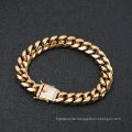 12 mm Hip Hop Rock 18k Gold plattiert kubanische Kettenschloss Weiß Diamant Edelstahl Schmuck Halskette Armband